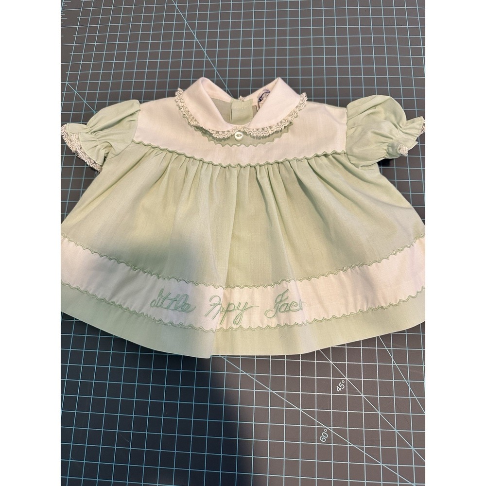 Vintage Girls Baby Green And White Clothes Dress Embroidered Lace